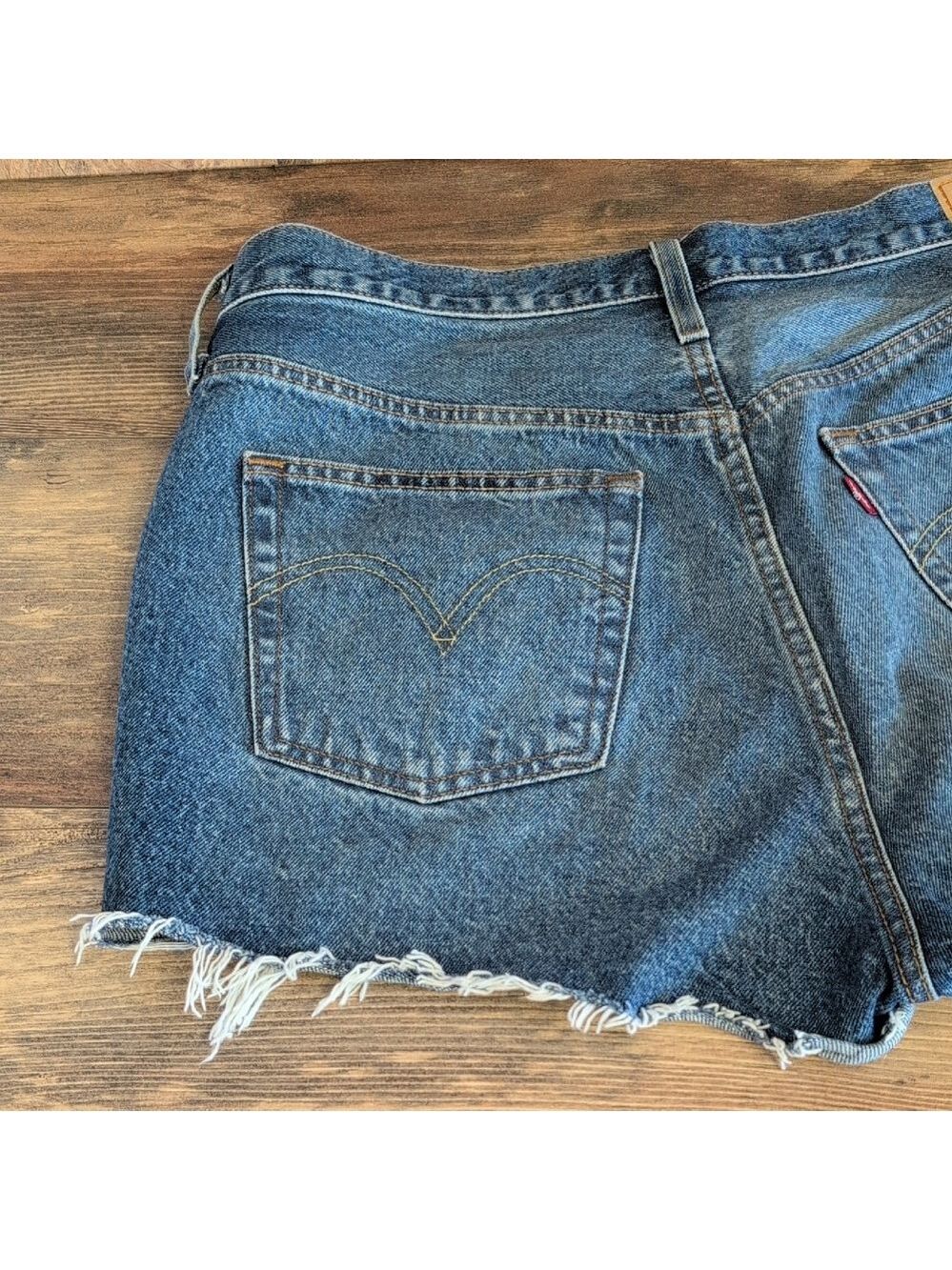 Levi's Blue Distressed High Waist Cut off Jean Shorts W34 V174 - Picture 5 of 9